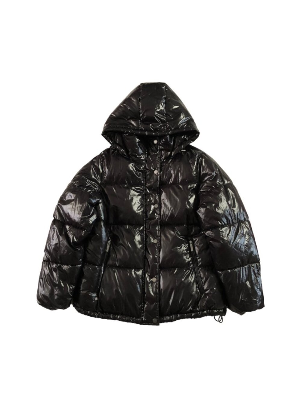 NWOT Michael Kors Jacket XL Black Puffer Hood Zip Snaps Pockets Drawcord Lined